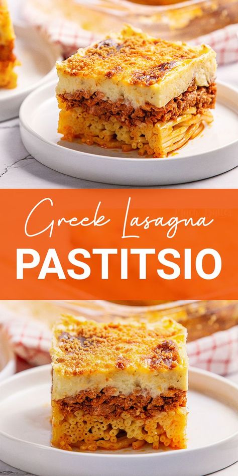 Ground Beef Ragu, Easy Pastitsio Recipe, Pastitsio Vegetarian, Lasagna With Bechamel Sauce Giada, Vegetarian Pastitsio, Greek Lasagna Moussaka, Greek Lasagna Pastitsio, Pastitsio Recipe, Greek Feast