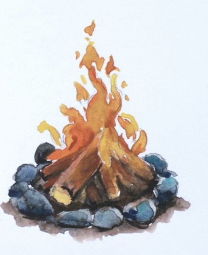 Campfire Watercolor, Fire Watercolor, Winter Watercolor, Water Colors, Campfire, Watercolor Painting, Watercolor Paintings, Doodles, Paintings