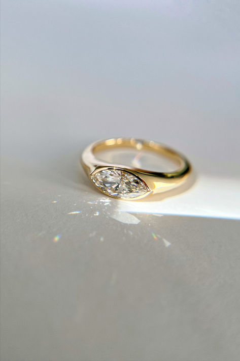 Cool Rings Diamond, Diamond Signet Engagement Ring, Seb Brown Engagement Ring, Engagement Rings Gender Neutral, Diamond Signet Rings Women, East West Engagement Ring Marquise, Australian Engagement Ring, Evorden Rings, Different Ring Styles