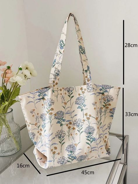 Floral Pattern Shoulder Tote Bag | SHEIN USA Pretty Tote Bags, Plant Bags, Summer Tote Bag, Floral Tote Bag, Summer Tote, Seoul Fashion, Floral Bags, Everyday Tote, Style Preppy