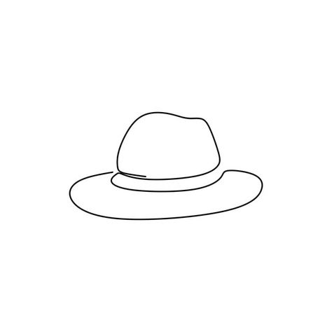 Hat Outline Tattoo, How To Draw A Hat, Fedora Tattoo, Sombrero Tattoo, Hat Tattoo Ideas, Hats Drawing, Bucket Drawing, Cuban Hat, Drawing Hats