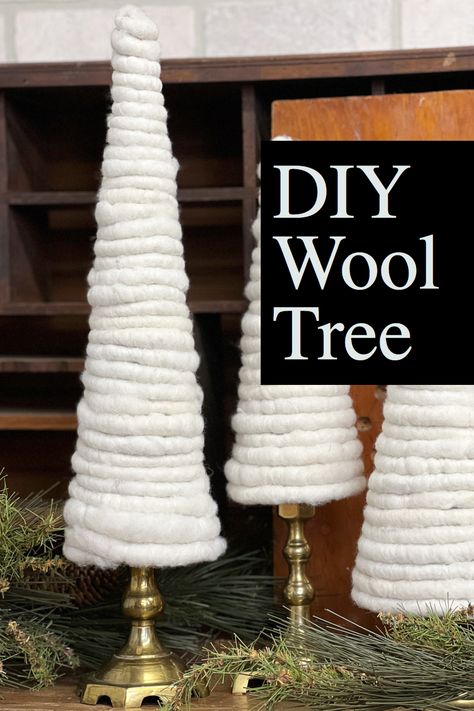 Brass Candle Sticks Decor, Candle Stick Decor Ideas, Wool Trees, Diy Candle Sticks, Xmas Candles, Yarn Trees, Candle Stick Decor, Diy Wool, Wooden Spool