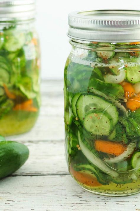 Fresh Pickled Cucumber Salad, Homemade Cucumber Pickles, Jarred Cucumbers, Mixed Vegetable Pickles, Easy Pickled Cucumber Recipe, Pickled Onions And Cucumbers, Canning Cucumber Salad, Canned Cucumber Recipes, How To Make Pickles From Cucumbers