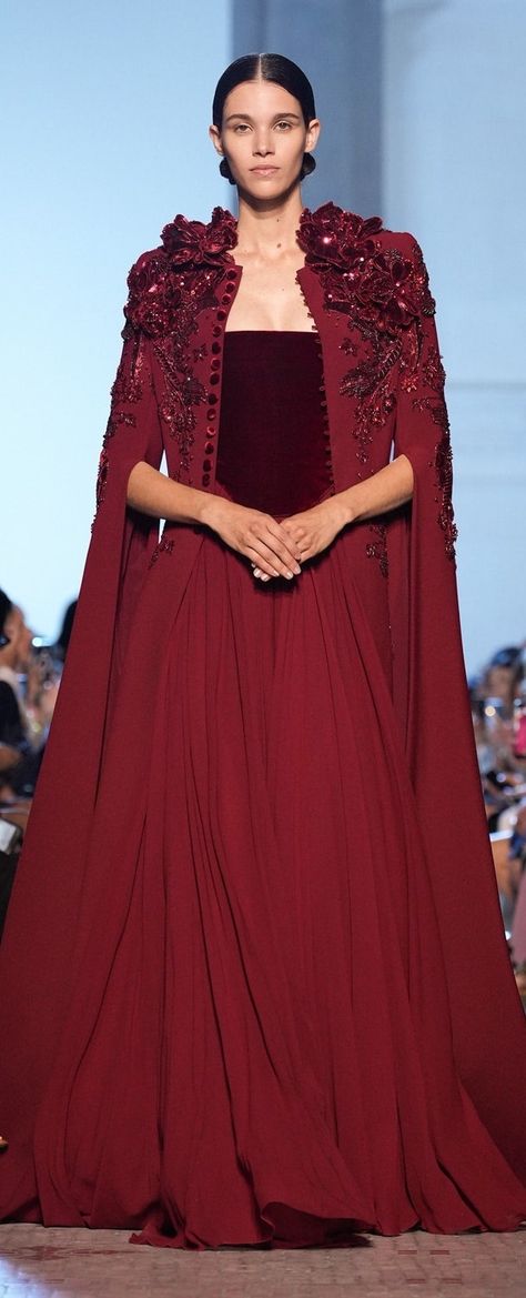 Elie Saab Fall 2023 Haute Couture Eli Saab 2023 Couture, Elie Saab Fall 2023, Eli Saab, Ellie Saab, Elie Saab Fall, Elie Saab Couture, Velvet Gown, Fall 2023, Wine Colored