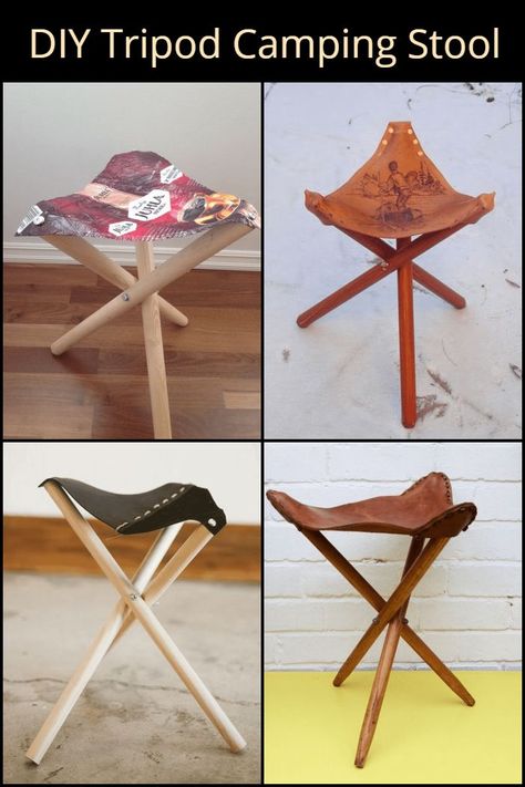 Now, you can camp in style in this DIY tripod camping stool. Diy Camping Chair, Diy Tripod, Leathercraft Ideas, Stool Diy, Diy Stool, Medieval Furniture, Camping Stool, Campaign Furniture, Portable Chair