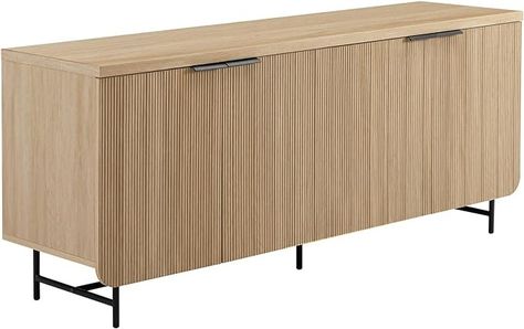 Amazon.com - Walker Edison Modern Scandinavian Fluted Door Kitchen Storage Sideboard Buffet Cabinet Console, 69 Inch, Coastal Oak/Black - Buffets & Sideboards Black Buffet Sideboard, Light Wood Sideboard, Fluted Door, Coastal Oak, Organiser Cucina, Cabinet Console, Black Buffet, Storage Sideboard, Model Furniture