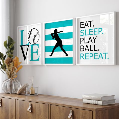 Softball Art, Softball Room Decor, Girls Sports Decor, Softball Gifts, Girl Room Decor, Softball Quote, Set of 3 Softball PRINTS OR CANVAS Softball Room Ideas, Softball Bedroom Ideas Diy, Softball Themed Bedroom, Softball Bedroom Decor, Girls Sports Bedroom, Softball Room Decor, Girls Softball Room, Softball Bedroom, Softball Bedding Set