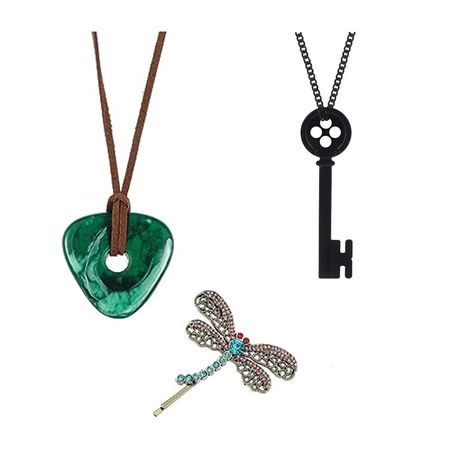 PRICES MAY VARY. Package Includes:1*Button Key Pendant Necklace + 1*Green Stone Necklace+1*Dragonfly Hair Clip Material - Resin,alloy,rhinestone. Size - key seeing necklace:10.24” chain + 2.8” key pendant,triangle necklace:rom 7.09” to 15.0”. Occasions - The Coraline merch is perfect for party,cosplay,Halloween coraline costume,Christmas, Birthday, Masquede,etc. 【100% SATISFACTION】 If you have any questions about this coraline stuff, please contact us .We will reply ASAP Coraline Necklace, Coraline Costume, Halloween Pendant, Green Stone Necklace, Key Pendant Necklace, Button Necklace, Halloween 1, Triangle Necklace, Triangle Pendant