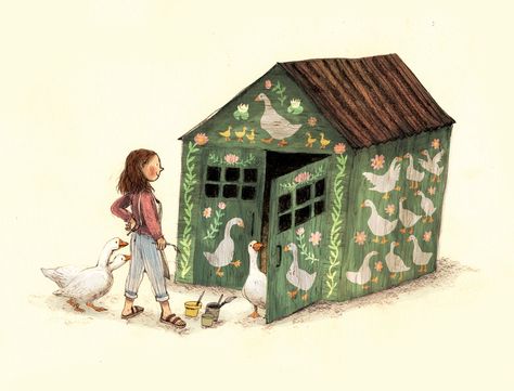 Briony May Smith Shed Illustration, Briony May Smith, Painted Shed, Illustrated Ladies, Farm Shed, The Goose, Childrens Books Illustrations, Book Illustration Art, Sketch Illustration