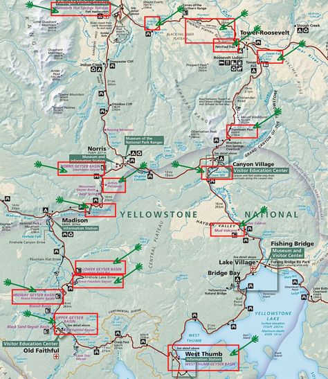 Map of Best Stops on Yellowstone Grand Loop Drive Yellowstone Vacation Planning, Wyoming Trip, Yellowstone Map, Yellowstone National Park Vacation, Wyoming Vacation, South Dakota Travel, Yellowstone Vacation, Yellowstone Trip, Road Trip Map