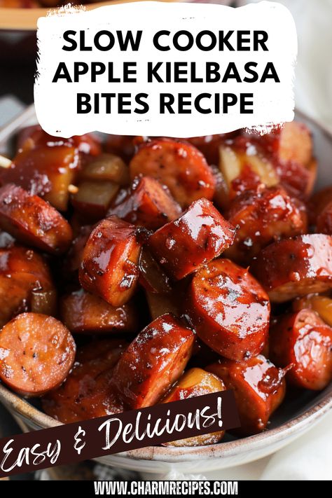 Enjoy the delicious combination of flavors in this Slow Cooker Apple Kielbasa Bites recipe! This simple and tasty dish brings together the sweet tartness of apples and the savory goodness of kielbasa, making it the perfect appetizer for fall gatherings, holidays, or just a flavorful weeknight meal. Easy to prepare, you can leave it in the slow cooker while you manage other tasks. Discover how simple it can be to whip up hearty meals that leave everyone wanting more with this kid-friendly, crowd-pleasing recipe. Slow Cooker Finger Food, Slow Cooker Recipes For Party, Apple Kielbasa Crockpot, Fall Kielbasa Recipes, Thanksgiving Crockpot Recipes Appetizer, Fall Finger Foods For A Crowd, Kalbasa Appetizer Recipes, Freezer Friendly Appetizers, Slow Cooker Side Dishes Potlucks