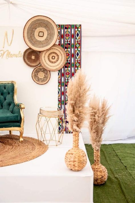 African Traditional Event Decor, African Themed Backdrop, African Engagement Decor, African Themed Decor, Ruracio Decor, African Party Decorations, Home Engagement Decoration, Lobola Decor Ideas, Traditional Lobola Decor