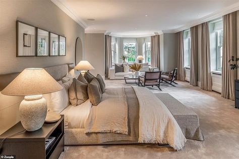 The modern interior includes a main bedroom suite that boasts sash windows and a separate seating area to relax in Main Bedroom Ideas Master Suite, Outdoor Changing Room, Bedroom Seating Area, Classical Interior, Luxury Room Bedroom, Bedroom Seating, Main Bedroom, Bedroom Suite, Reception Rooms