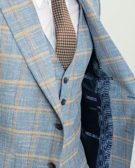 Step up your fashion game with Blue Checkered 3 Piece Suit. Perfect for Weddings, business meetings or any formal occasion, this suit ensures you look sharp and stylish. #hollomen #suits #shopnow #menstyle Checkered Suit, Blue Suit Wedding, Suit Material, Suits Clothing, Plaid Suit, Shirt Tie, Blue Checkered, Custom Suit, Jacket Vest