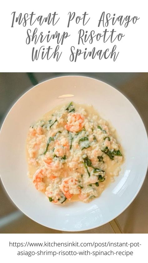 Asiago Shrimp Risotto, Healthy Risotto, Lobster Risotto, Shrimp Risotto, Spinach Rice, Spinach Recipe, Instant Pot Recipe, Date Night In, Low Sodium Chicken Broth