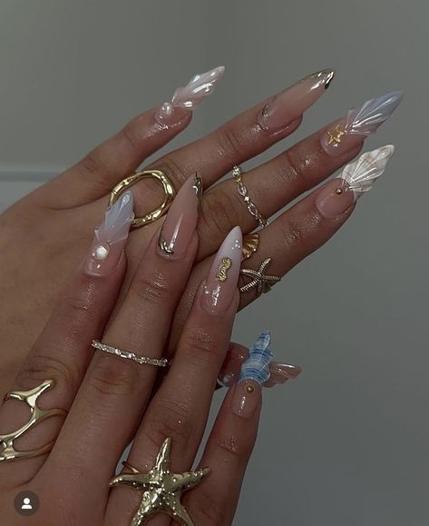 Nail Art Fleur, Summer Vacation Nails, Seashell Nails, Airbrush Nails, Flower Nail Designs, Mermaid Nails, Glamorous Nails, Vacation Nails, Beach Nails