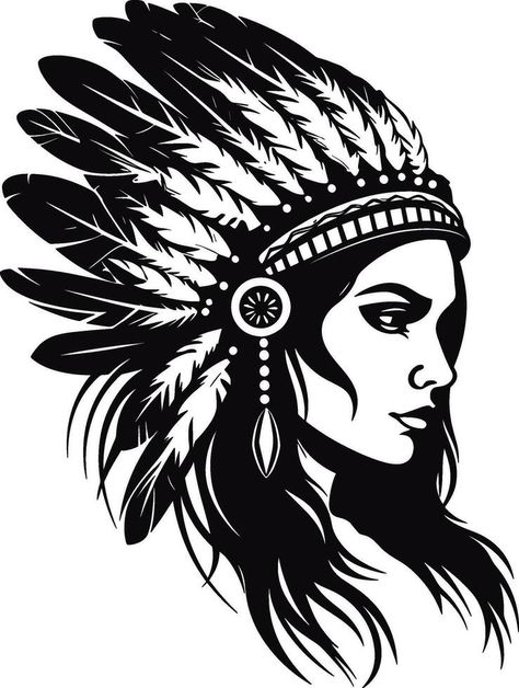 Native American. Portrait. decorated with feathers. Side view, silhouette vector illustration. AI generated illustration. Indian Silhouette, Native American Svg, Native American Girl, Tattoo Coloring Book, Svg Shirt, Clipart Silhouette, Image Svg, Indian Woman, Anime Tattoos