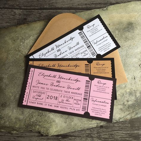 Prom Tickets, Marriage Reception, Bespoke Wedding Invitations, Hip Hip Hooray, Ticket Design, Themed Wedding Invitations, World Party, Ticket Invitation, 카드 디자인