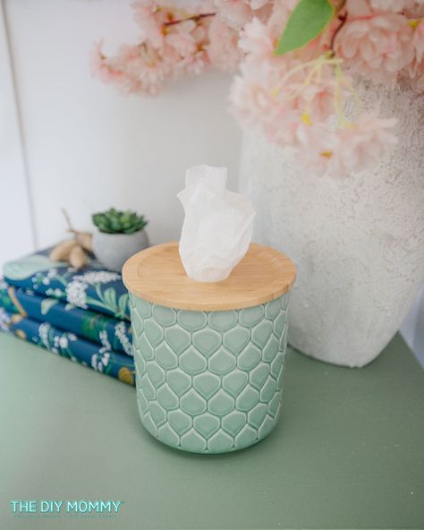 How to Make a DIY Tissue Holder with IKEA Finds Diy Tissue Holder For Car, Creative Tissue Holder, How To Make A Tissue Box Cover, Tissue Box Holder Diy, Tissue Box Diy Ideas, Kleenex Box Cover Diy, Diy Kleenex Holder, Kleenex Holder Ideas, Diy Kleenex Box Cover