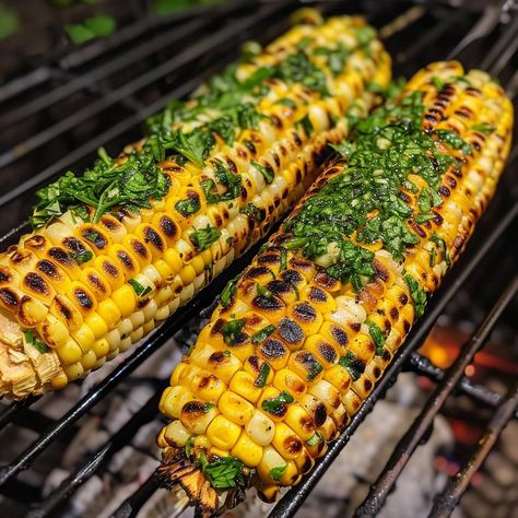 🌽🌿 Elevate your BBQ with Grilled Corn on the Cob with Herb Butter, a summer favorite! #GrilledCorn #SummerEats 🍽️ Grilled Corn on the Cob with Herb Butter 🛒 Ingredients: 6 ears of corn, husks removed 100 grams butter, softened 1 tbsp chopped fresh herbs (parsley, chives, dill) Salt and pepper to taste 👩‍🍳 Instructions: Prep Butter: Mix butter with chopped herbs, salt, and pepper. Grill Corn: Grill corn over medium heat, turning occasionally, until cooked and slightly charred (about 10 min... Dill Salt, Grill Corn, Grilled Corn On The Cob, Corn Husks, Instagram Recipes, Grill Time, Twisted Recipes, Side Dishes For Bbq, Ears Of Corn