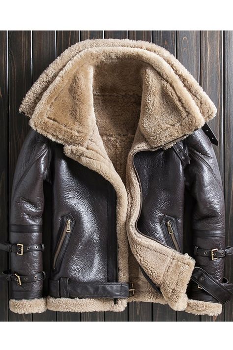 2019 New Mens Short Leather Jacket Fur Jacket Double Collar Mens Winter Coats Short Leather Jacket, Jacket Store, Collar Leather Jacket, Aviator Jacket, Fur Leather Jacket, Double Collar, Sheepskin Jacket, Coat Outfit, Sheepskin Coat