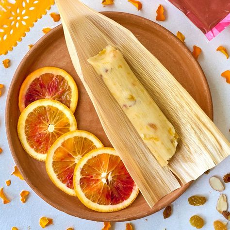 Sweet Orange Tamales Desert Tamales Recipe, Desert Tamales, Thanksgiving Tamales, Sweet Tamales Recipe, Tamale Cakes, Homemade Tamales Recipe, Sweet Tamales, Tamales Recipe, Homemade Tamales