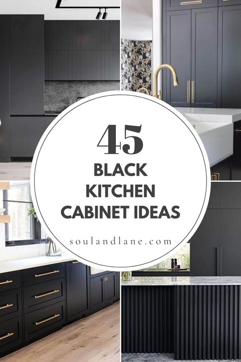 Dive into the world of bold and beautiful kitchens with our guide to black kitchen cabinets. Discover how this dramatic choice can create a striking contrast, add depth, and elevate the elegance of your kitchen space. From matte finishes to glossy surfaces, explore various ways to incorporate black cabinets for a look that’s both timeless and on-trend. Perfect for those ready to make a statement in their culinary space. Backsplash Tile With Black Cabinets, Black And White Kitchen Ideas Modern Interior Design, Kitchen Ideas Black Cabinets, Black Stained Kitchen Cabinets, Black Cabinets White Countertops, Black Bottom Cabinets, Black Kitchen Cabinets White Countertops, Black Kitchen Cabinets Ideas, Black Shaker Kitchen Cabinets