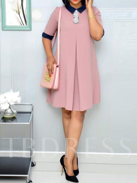 Half Sleeve A-Line Plain Women's Day Dress Corporate Dress, Ladies Day Dresses, Short African Dresses, African Fashion Skirts, African Wear Dresses, Office Wear Women, Office Dresses For Women, Classy Dress Outfits, Classy Work Outfits