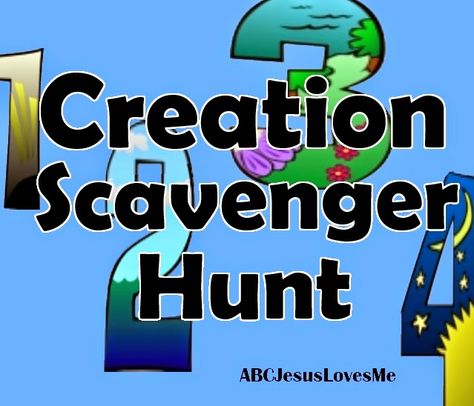 There are many ideas to teach each Creation Day.  But, what about an activity to combine all seven?  Jona shared on the ABC Jesus Loves Me Facebook Group a fabulous idea of a Creation Scavenger Hunt.�  I used the basic idea along with the snacks suggested in the ABCJLM Curriculum to create riddles for a...Read More » Creation Scavenger Hunt, Chapel Ideas, Sermon Illustrations, Creation Bible, Bible Camp, Children Ministry, Sunday School Games, Kids Faith, Church Inspiration