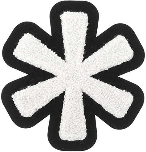 Amazon.com: M&J Trimming Iron On Numbers - Varsity Chenille !#$&?@ Patches - Iron Adhesive or Sew On Appliques - Decorative 2.5" White Symbols with Black Border - @ Symbol, Patch Design Ideas, Chenille Patches, Iron On Letters, Texture Graphic Design, Black Patch, Patches Fashion, Diy Patches, Iron On Applique