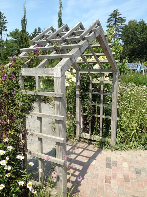 Large Arbor Ideas, Garden Entry Arch, Cottage Garden Arbor, Diy Arbor Garden, Coastal Maine Botanical Gardens, Arbor Entryway, Front Yard Arbor, Diy Garden Archway, Diy Arbor Trellis