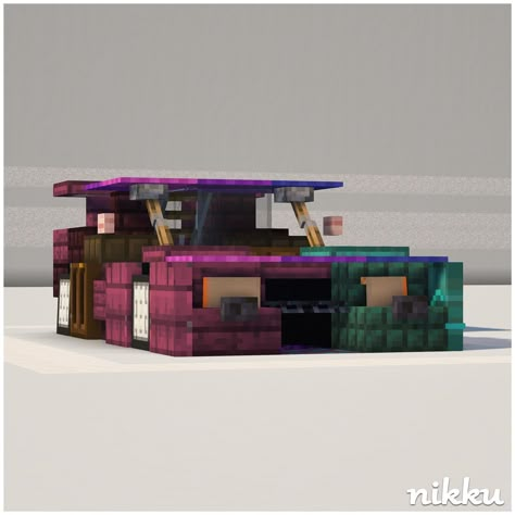 Minecraft Cars Ideas, Minecraft Cars Design, Minecraft Power Lines, Minecraft Motorcycle, Minecraft Cyberpunk House, Minecraft Car Design, Minecraft Garage, Cyberpunk Minecraft Builds, Minecraft Buildings Ideas