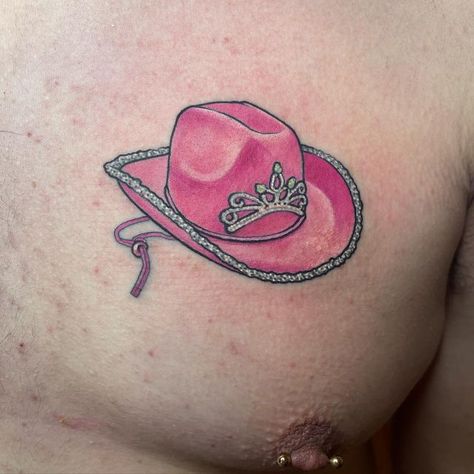 Gab Yunis on Instagram: "Cutest lil tat- thank you Colin! #gabyunis #cowboyhat #cowboyhattattoo #pinktattoo #bedazzled" Pink Cowgirl Hat Tattoo, Pink Cowboy Hat Tattoo, Cowboy Hat Tattoo, Cool Cowboy, Hat Tattoo, Pink Tattoo, Ancient Tattoo, Pink Cowboy Hat, Tattoo Aesthetic