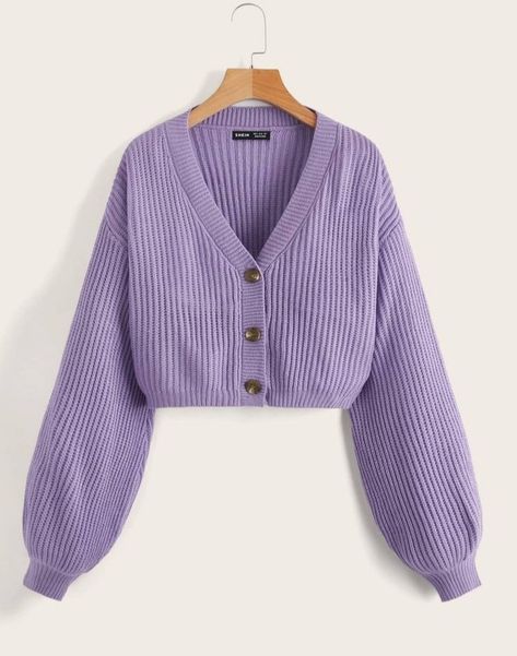 Purple Top Outfit, Outfit Minimalista, Toddler Girl Cardigan, Rib Knit Cardigan, Cute Dress Outfits, Purple Cardigan, Knitting Women Cardigan, Purple Outfits, Cute Cardigans