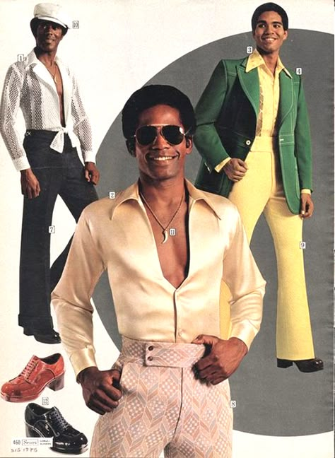 An Eye-Popping Salute to the Golden Age of 20th Century Dandyism: Men's Fashion, circa 1968-75 | Tom + Lorenzo Men 70s Fashion, Disco Outfit Men, 70s Black Fashion, 70s Fashion Men, 70s Vogue, 70s Fashion Disco, 70s Mens Fashion, Americana Vintage, Disco Fashion