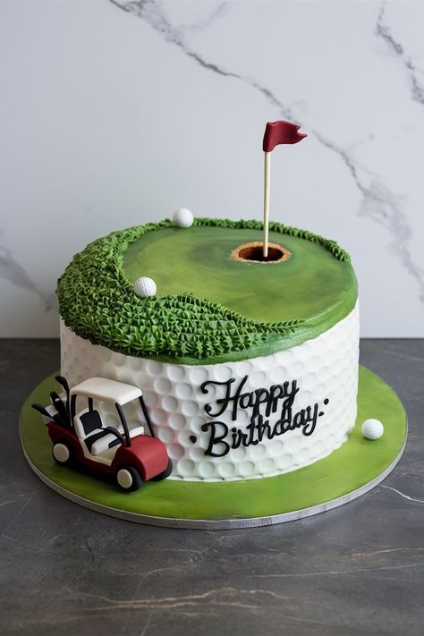 Fairway Favorite: Stylish Golf Birthday Cake for Him Pastel, Golf Cakes For Men Birthdays, Gold Frosting, Gold Icing, Golf Birthday Cake, 60th Birthday Cake For Men, Cake For His Birthday, Golf Birthday Cakes, Golf Cake