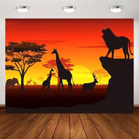 African Safari Theme Party Background Photo Props Polyester - Temu Background Photobooth, Safari Backdrop, African Safari Theme, African Forest, Hunting Themes, Birthday Party Background, African Theme, Safari Decorations, Safari Theme Party