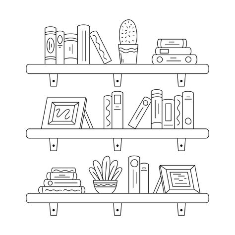 Free Vector | Free vector hand drawn shelf outline illustration Pile Of Books Drawing, Bookshelves Drawing, Shelves Illustration, Shelf Illustration, Shelf Drawing, Sticky Business, Bujo 2025, Diary Inspiration, Coco Wyo