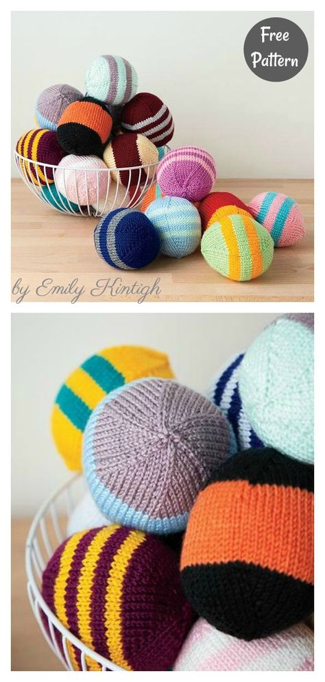 Striped Soft Playing Ball Free Knitting Pattern One Ball Knitting Patterns Free, Knitting Ball Pattern, One Ball Knitting Projects, Knit Ball Pattern, How To Knit A Ball, Knitted Balls Free Pattern, Circular Knitting Patterns Free, Free Knitting Patterns Toys Easy, Crochet Ball Free Pattern