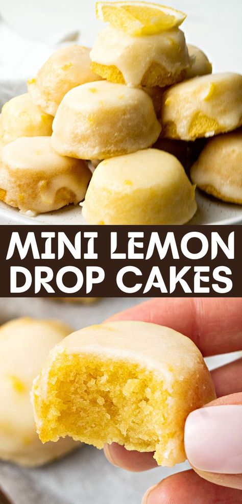 Mini Lemon Drop Cakes Pie, Small Lemon Cake, Small Lemon Cake Recipe, Lemon Bites Recipe, Lemon Cake Pops Recipe, Lemon Cake Bites, Lemon Bites, Lemon Tea Cake, Mini Cooking