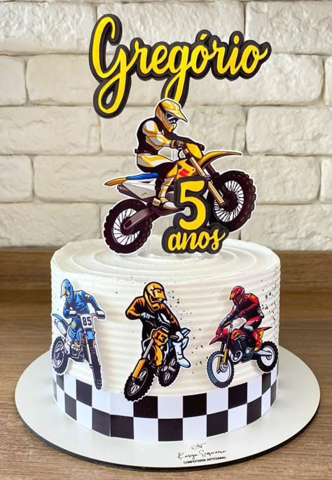 Moto Cake, Motor Cake, Motocross Cake, Bolo Motocross, Motorbike Cake, Bike Birthday Parties, Motor Trail, Cross Cakes, Drink Topper