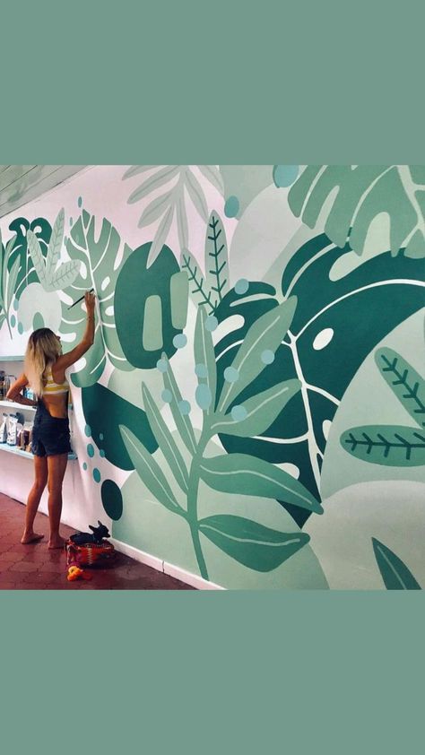 Monstera Mural, Fabric Wall Hangings, Wall Murals Diy, Interior Murals, Garden Mural, School Murals, Bedroom Murals, Wall Painting Decor, Wall Murals Painted