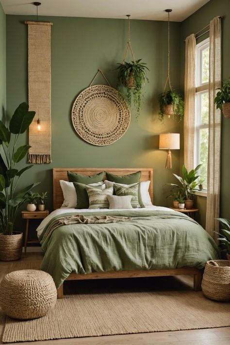 20 Sage Green Boho Style Bedroom Ideas That Rock – ToolzView Olive Green Black And Wood Bedroom, Olive Green Bedrooms, Boho Bedroom Furniture, Serene Forest, Ranch Homes, Sage Green Bedroom, Boho Style Bedroom, Beige Bedroom, Bohemian Bedroom Decor