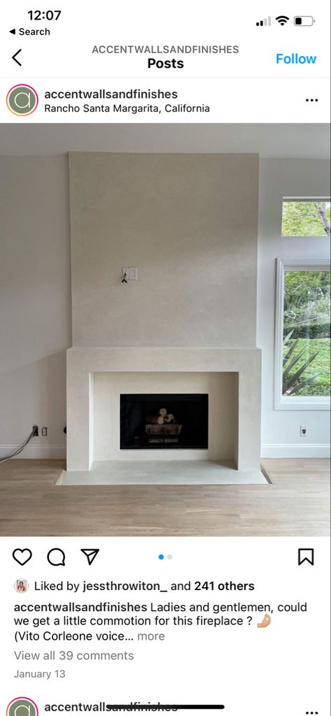 Flush Fireplace With Mantle, Fireplace Tile Ideas Modern White, Fireplace Ideas Plaster, White Cement Fireplace, Marble And Plaster Fireplace, Plaster Diy Fireplace, Tapered Fireplace Chimney, Tile Fireplace Surround With Wood Mantle, Stucco Fireplace With Built Ins