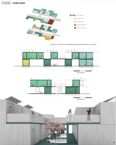 Homes for the homeless students Unit Design Architecture, Concept For Housing Project, Connected Buildings Architecture, Levels Architecture Concept, Social Building Architecture, Open Building Architecture, Community House Architecture, Housing Concepts Architecture, Architecture Space Concept