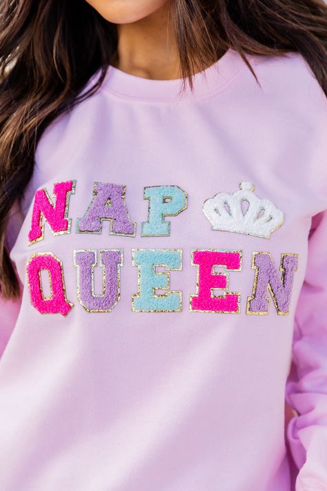 Chenille Patch Sweatshirt, Patch Sweatshirt, Pink Patch, Nap Queen, Chenille Patch, Nashville Outfits, Diy Sweatshirt, Ocean Drive, Embroidery Sweatshirt