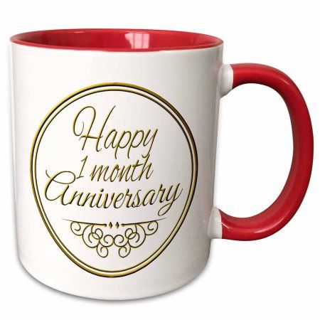 3dRose Happy 1 month Anniversary. gold text. 1st month together anniversaries - Two Tone Red Mug, 11-ounce, White Happy 9 Months Anniversary, 9 Month Anniversary, Happy One Month Anniversary, 14th Anniversary Gifts, Happy One Month, 41st Anniversary, 15th Anniversary Gift, 60th Anniversary Gifts, 33rd Anniversary