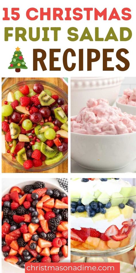 Brunch Salads Winter, Winter Fruit Salad Recipes Easy, Salad Recipes For Christmas, Salad Recipes Christmas, Brunch Fruit Salad, Festive Fruit Salad, Christmas Fruit Salad, Breakfast Fruit Salad, Cheesecake Fruit Salad