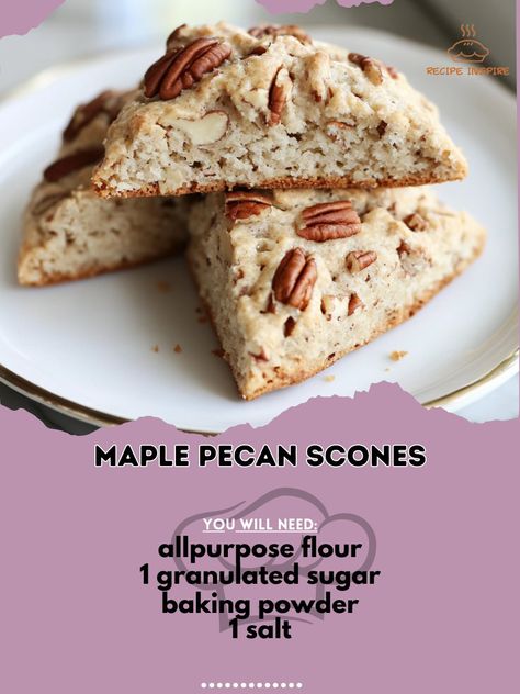 🍁 Indulge in the cozy flavors of fall with these irresistible Maple Pecan Scones! 🍂 Maple Pecan Scones Ingredients: - 2 cups all-purpose flour - 1/3 cup granulated sugar - 1 tbsp baking powder - 1/2 tsp salt - 1/2 cup unsalted butter (cold, cubed) - 1/2 cup chopped pecans - 1/2 cup heavy cream - 1/4 cup maple syrup - 1 tsp vanilla extract Instructions: 1. Preheat oven to 400°F. 2. In a bowl, combine flour, sugar, baking powder, and salt. 3. Cut in butter until mixture resembles coarse crum... Scones Ingredients, Maple Pecan, Chopped Pecans, Granulated Sugar, Heavy Cream, Unsalted Butter, Purpose Flour, Scones, Baking Powder