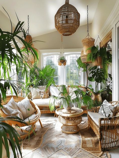 17 Airy Boho Sunroom Designs to Create Your Perfect Relaxation Spot Florida Room Ideas Sunrooms, Florida Room Ideas, Front Sunroom, Plant Sunroom, Sunroom Layout, Bohemian Sunroom, Boho Sunroom Ideas, Boho Sunroom, Carolina Room